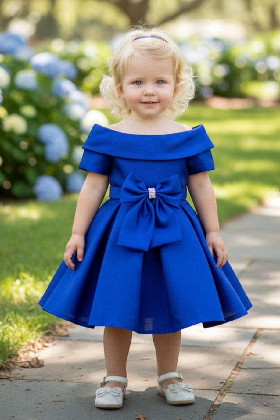 Off-the-Shoulder Knee-Length Satin Flower Girl A-Line Dress Cinderella Couture 9177B