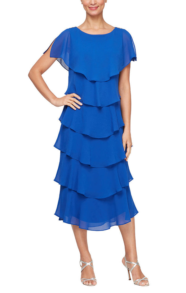 SL Fashions 9178111Mother of the Bride Caplet Tea Length Dress