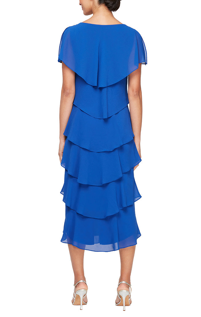 Mother of the Bride Dresses Mother of the Bride Caplet Tea Length Dress Cobalt