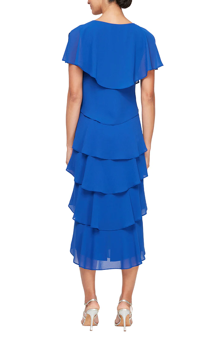 SL Fashions 9178117 Tea Length Tiered Cocktail Dress