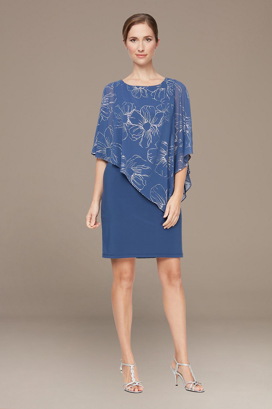 Connected Apparel Floral Chiffon Overlay Dress for Mother of the Bride, Short Elegant Cocktail Attire main image 0