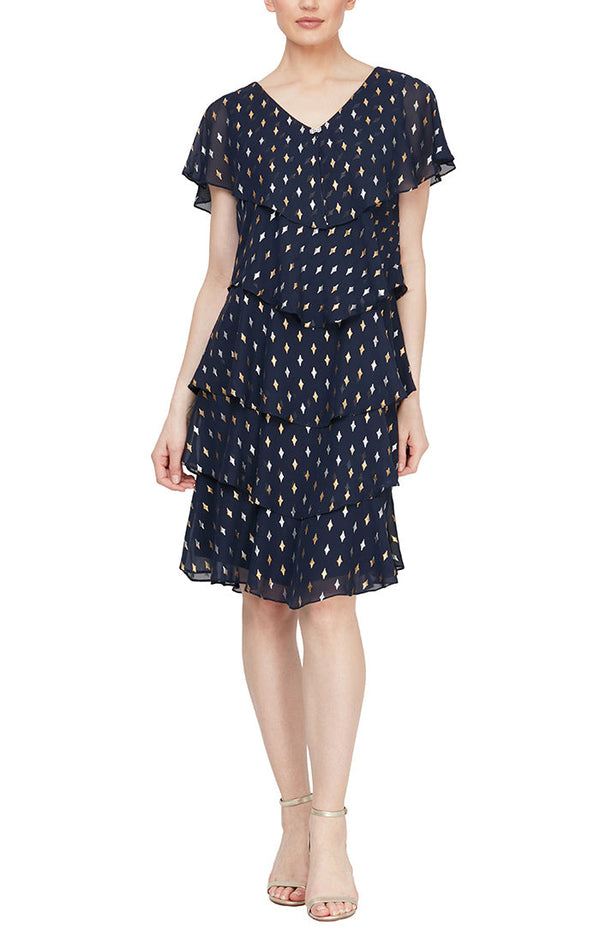 SL Fashions 91791631 Short Mother of the Bride Printed Cocktail Dress