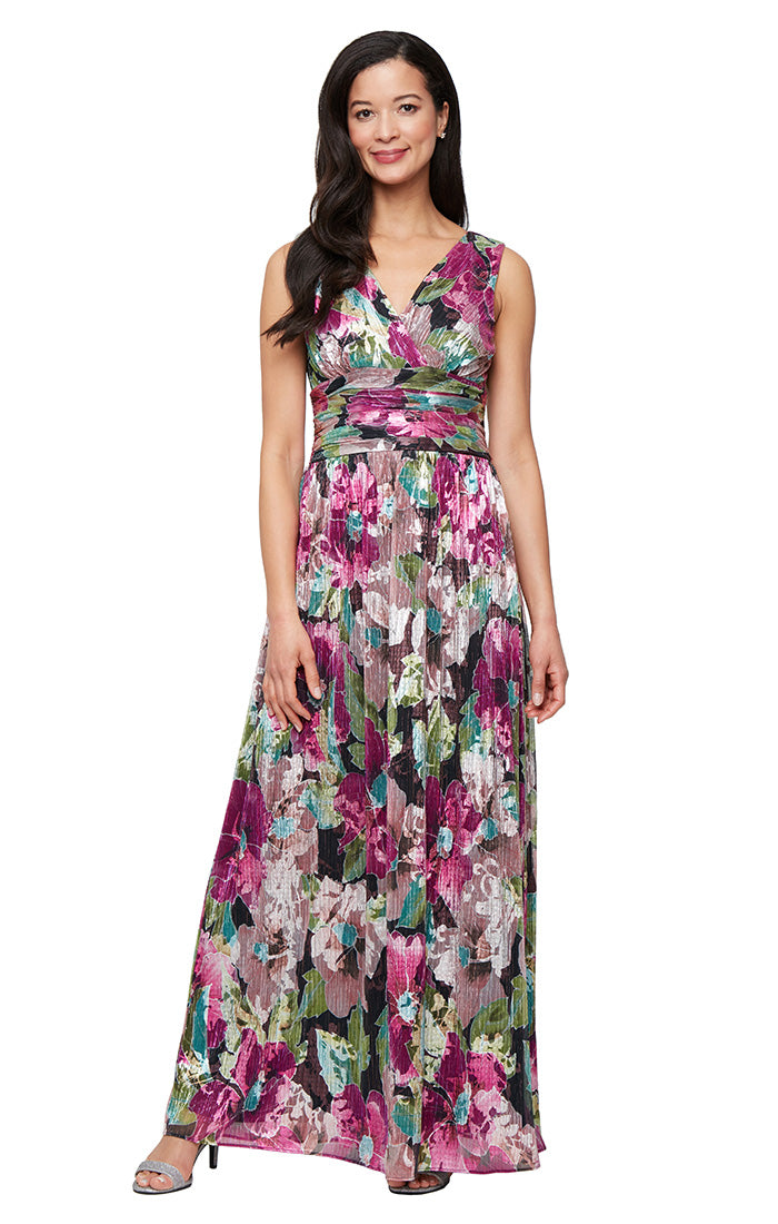 SL Fashions 9179489 Long Formal Floral Print Evening Dress