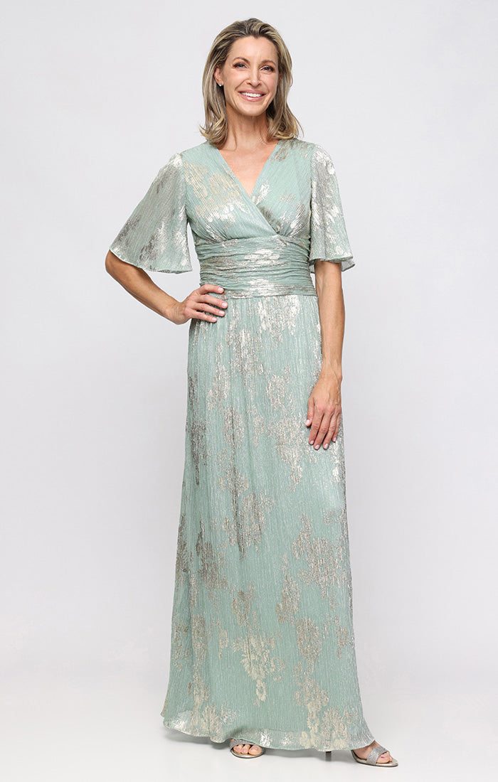 V-Neck Floor-Length Metallic Jersey Formal A-Line Gown SL Fashions 9179515