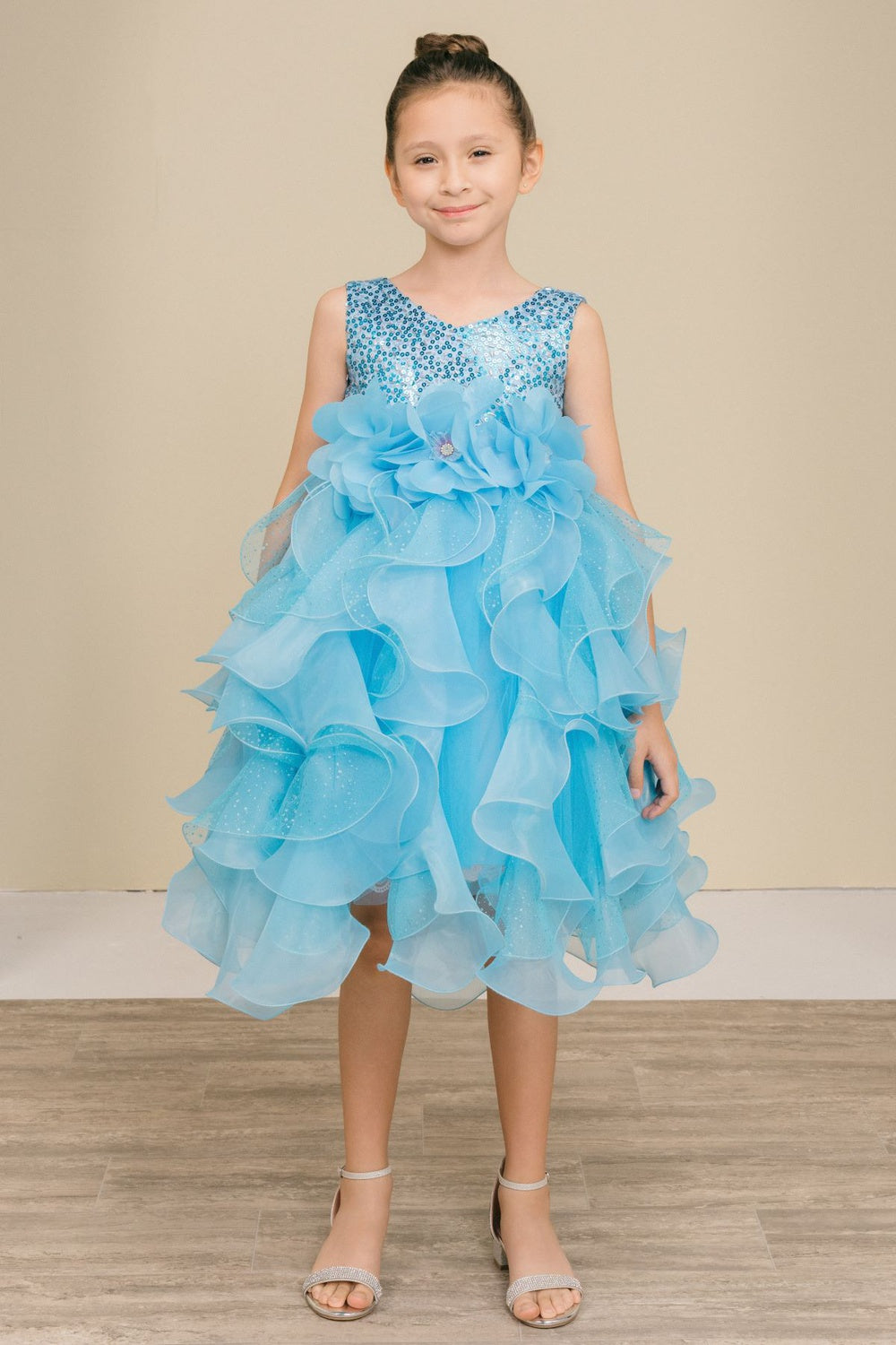 Flower Girl Dresses Sequin Beaded Ruffle A Line Flower Girl Dress Blue