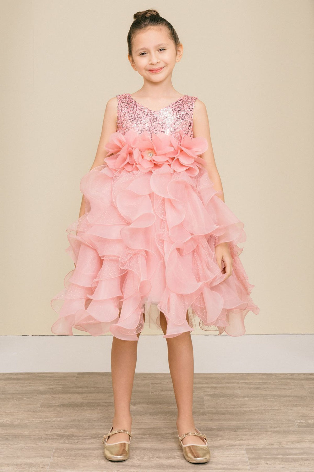 Flower Girl Dresses Sequin Beaded Ruffle A Line Flower Girl Dress Rose