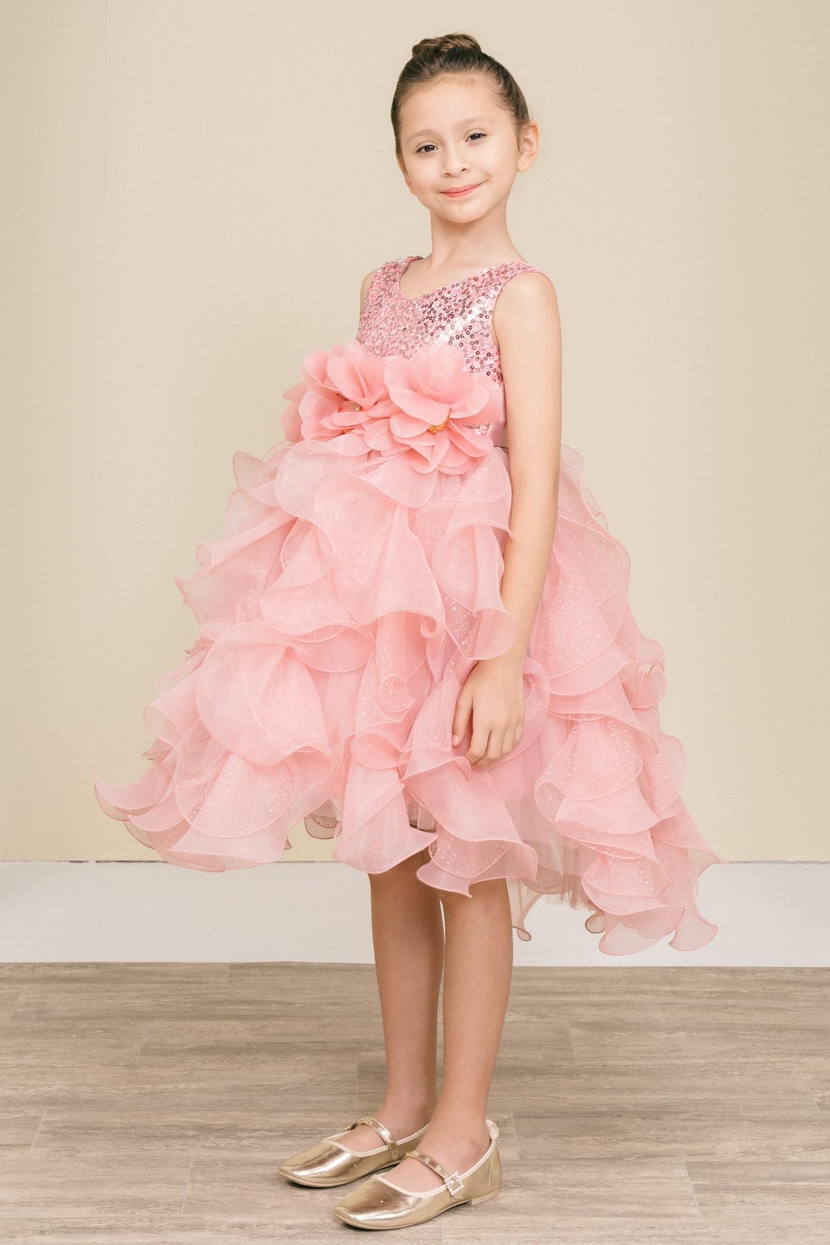 Flower Girl Dresses Sequin Beaded Ruffle A Line Flower Girl Dress Rose