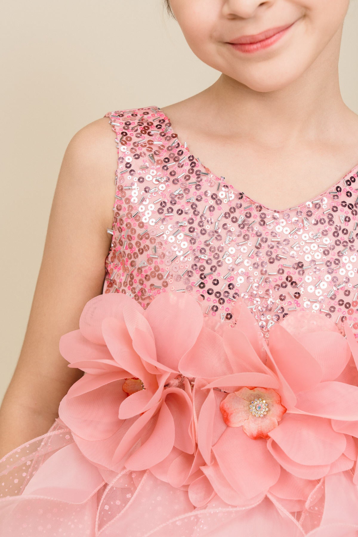 Flower Girl Dresses Sequin Beaded Ruffle A Line Flower Girl Dress Rose