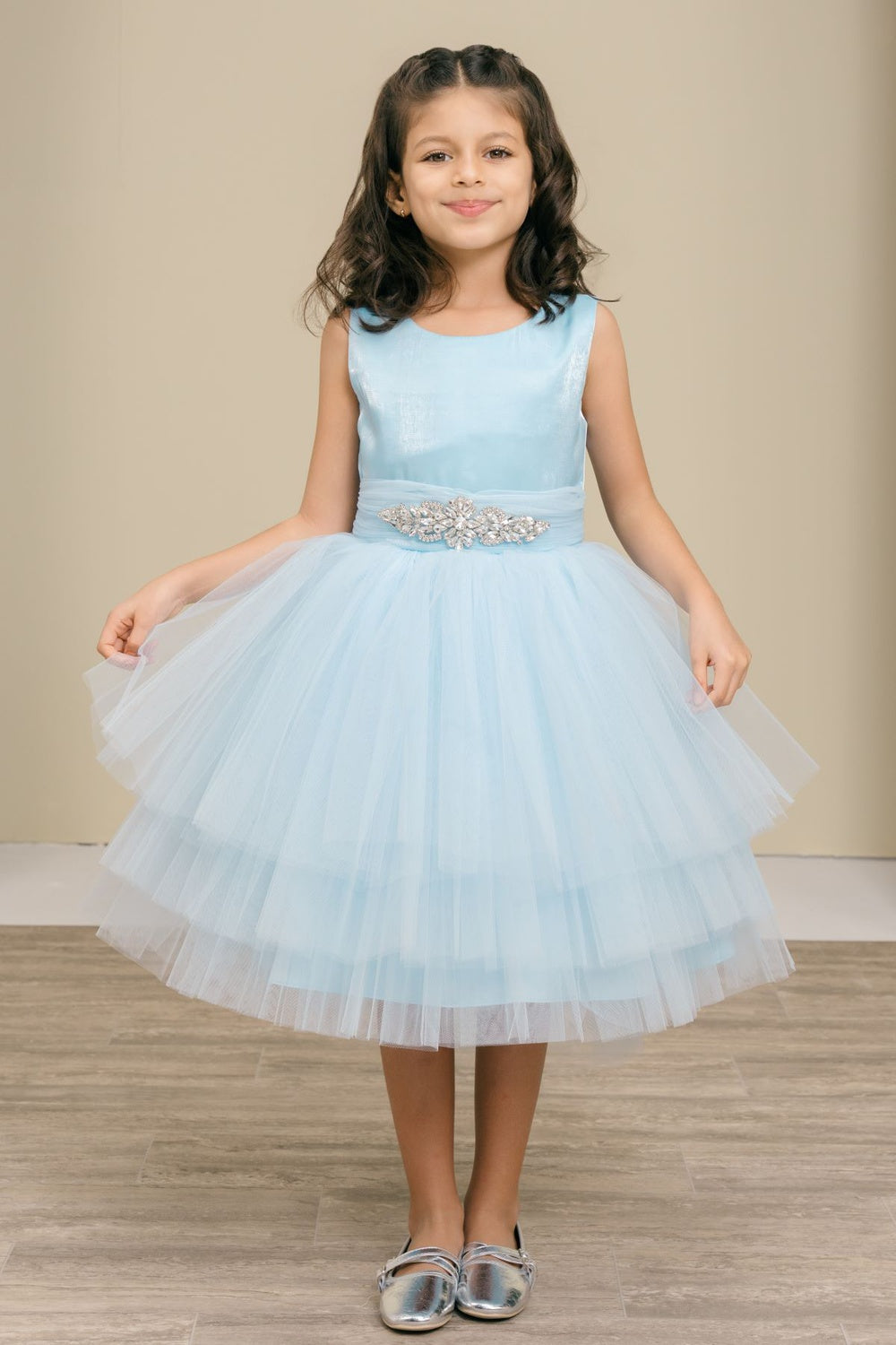Flower Girl Dresses Beaded Midi A Line Flower Girl Dress Blue