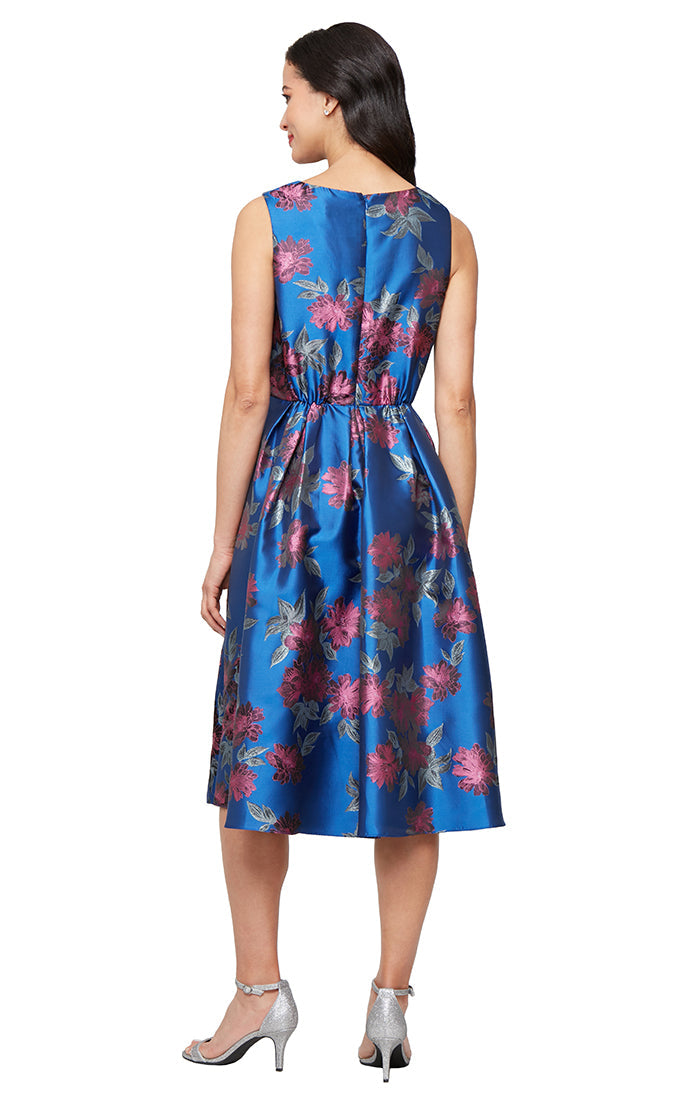 SL Fashions 9181164 Short Cocktail Printed Metallic Midi Length Dress