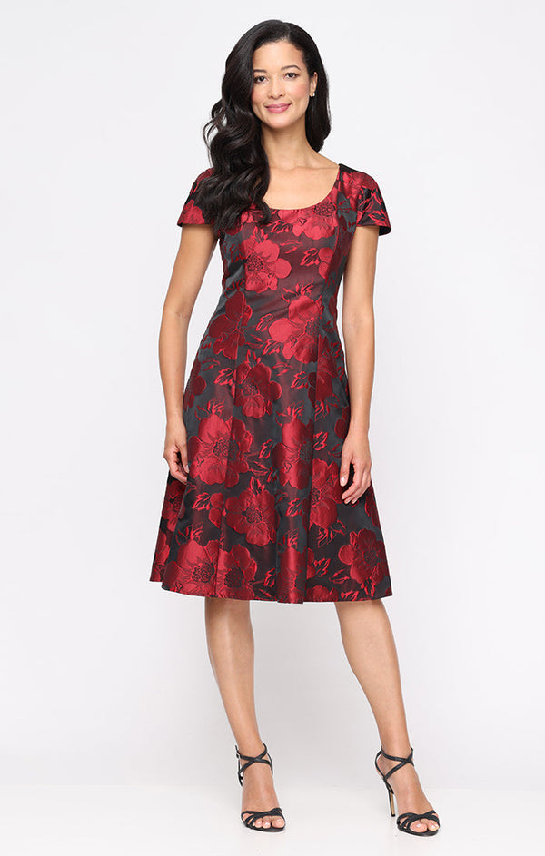 SL Fashions 9181172 Short A Line Print Cocktail Dress