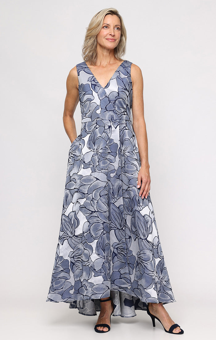 Formal Dresses Print Long Formal Mother of the Bride Dress SL Fashions 9181175 Navy Ivory