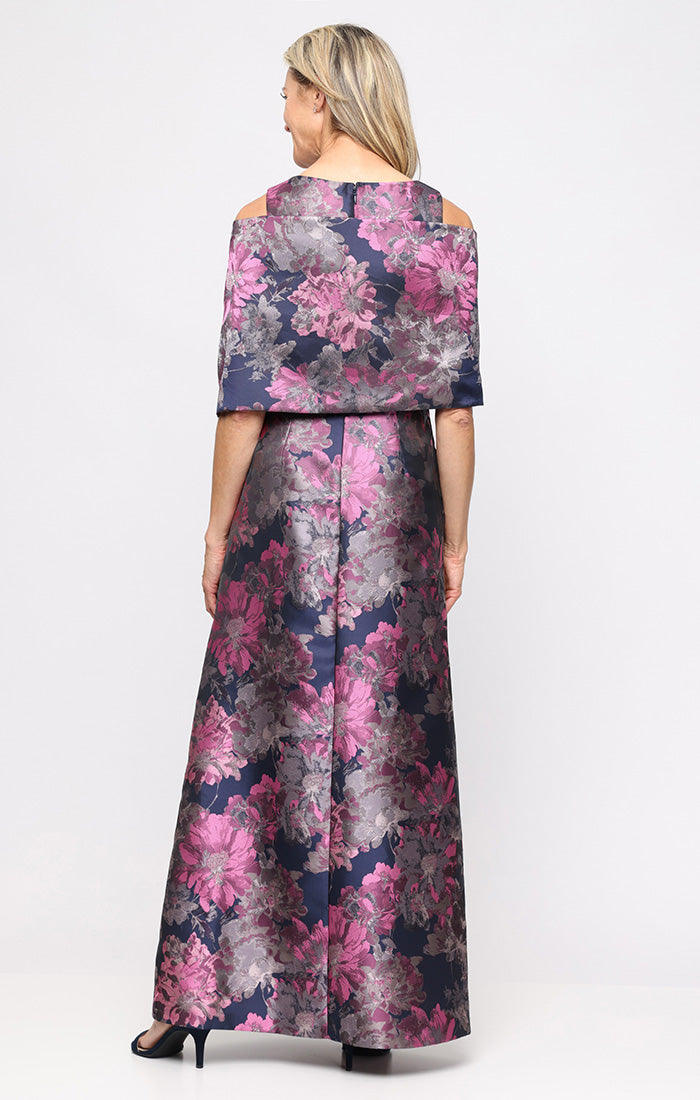V-Neck Floor-Length Floral Satin Formal Two-Piece Gown by SL Fashions 9181179