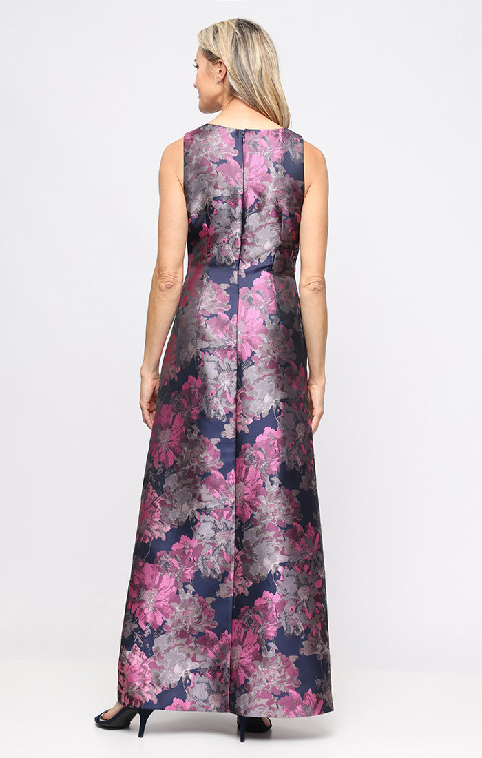V-Neck Floor-Length Floral Satin Formal Two-Piece Gown by SL Fashions 9181179