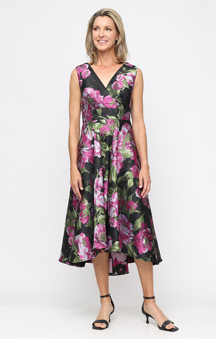 Cocktail Dresses Short High Low Floral Print Cocktail Dress SL Fashions 9181181 Black Multi