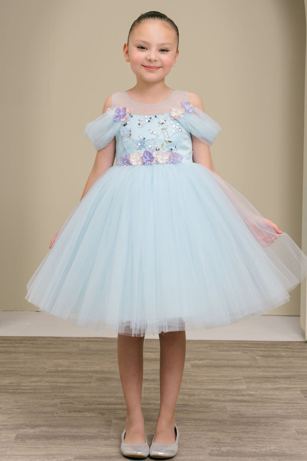 Flower Girl Dresses Ball Gown A Line Floral Short Flower Girl Dress Blue