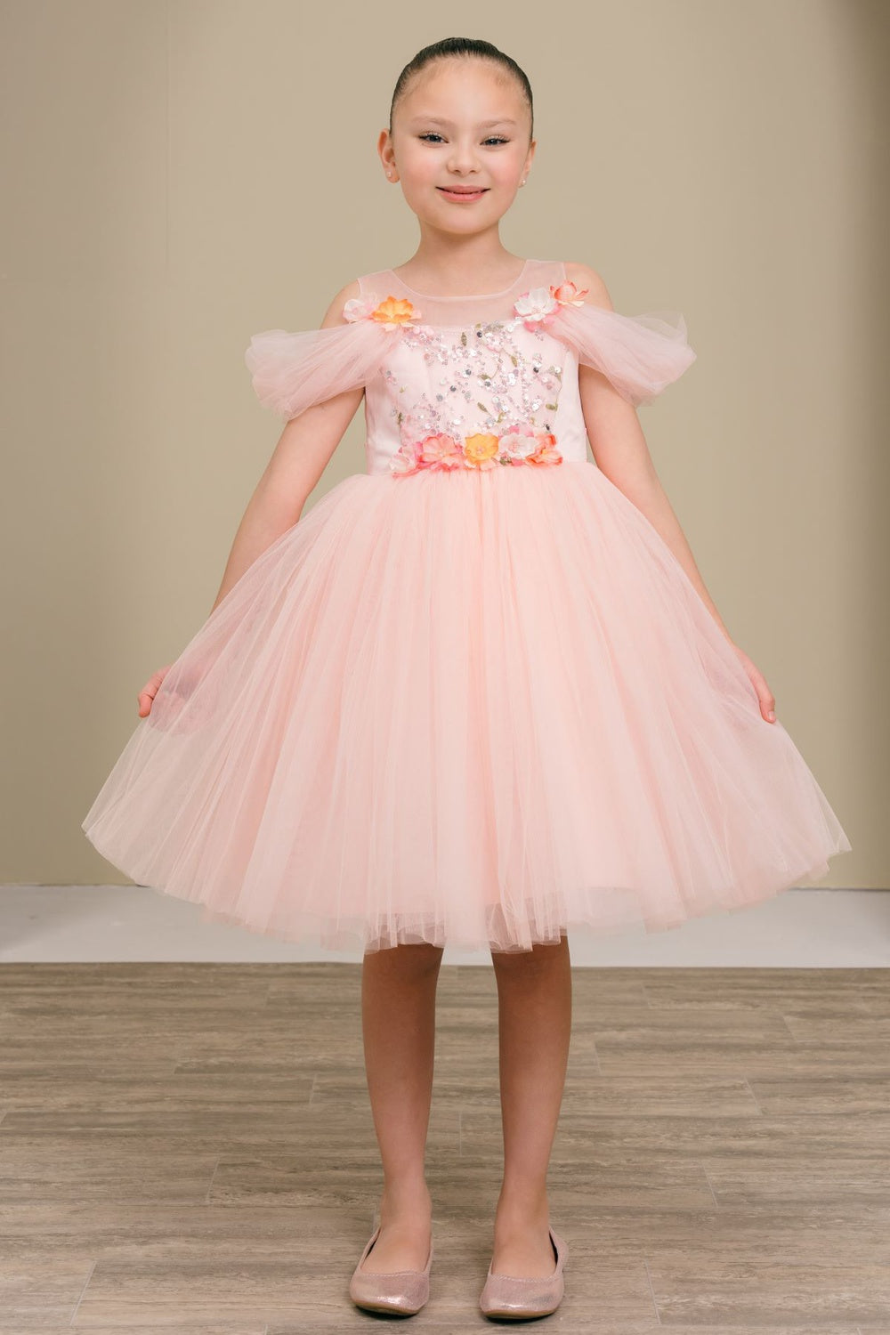 Flower Girl Dresses Ball Gown A Line Floral Short Flower Girl Dress Blush