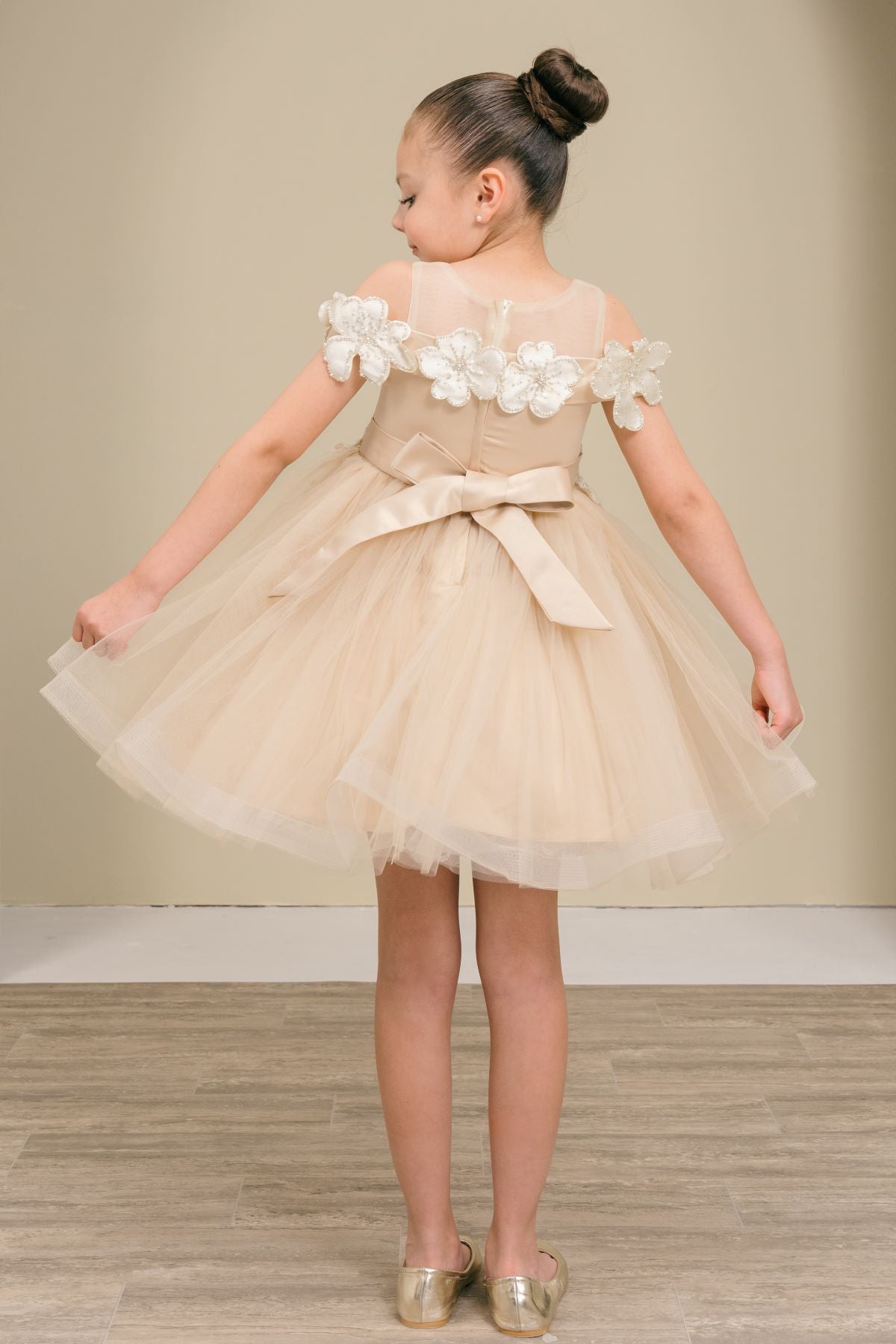 Flower Girl Dresses 3D Floral Sequin A Line Homecoming Short Flower Girl Dress Champagne