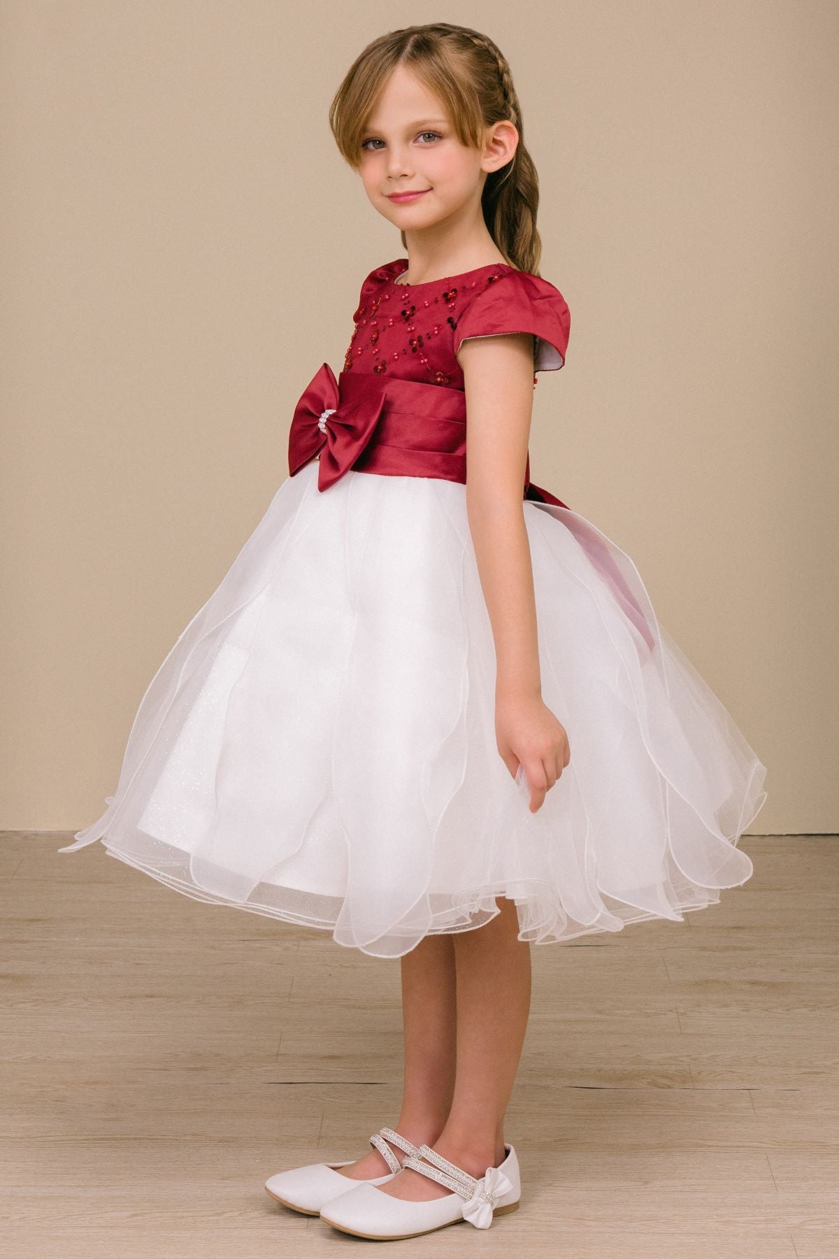 Flower Girl Dresses Sequin Beaded Short Flower Girl Dress Burgundy/Ivory