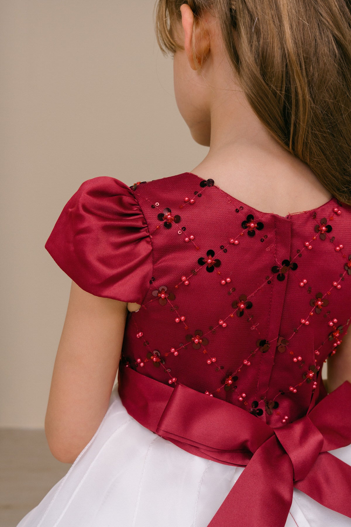 Flower Girl Dresses Sequin Beaded Short Flower Girl Dress Burgundy/Ivory
