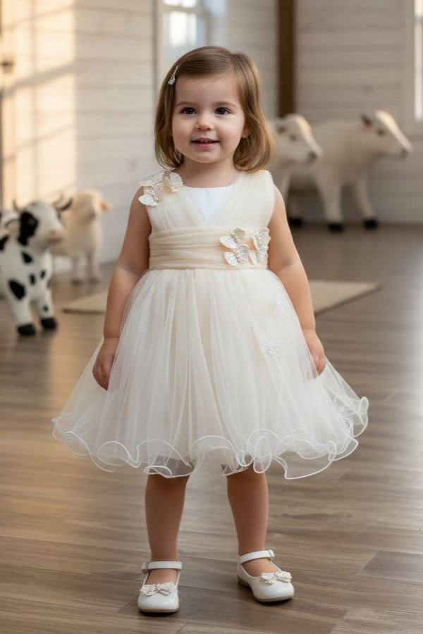 Jewel Knee-Length Tulle Flower Girl Ball Gown Cinderella Couture 9187B