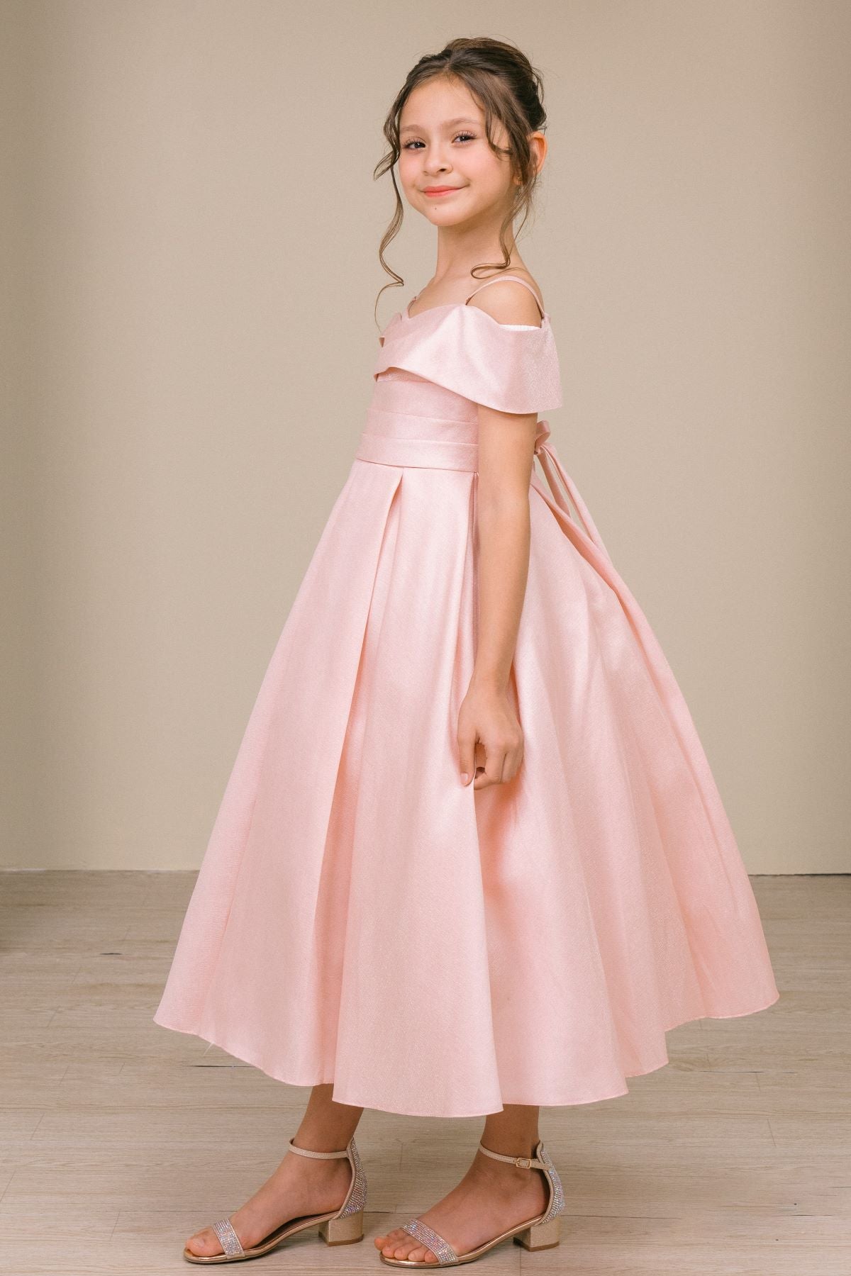 Flower Girl Dresses Midi Tea Length Ball Gown Flower Girl Dress Blush