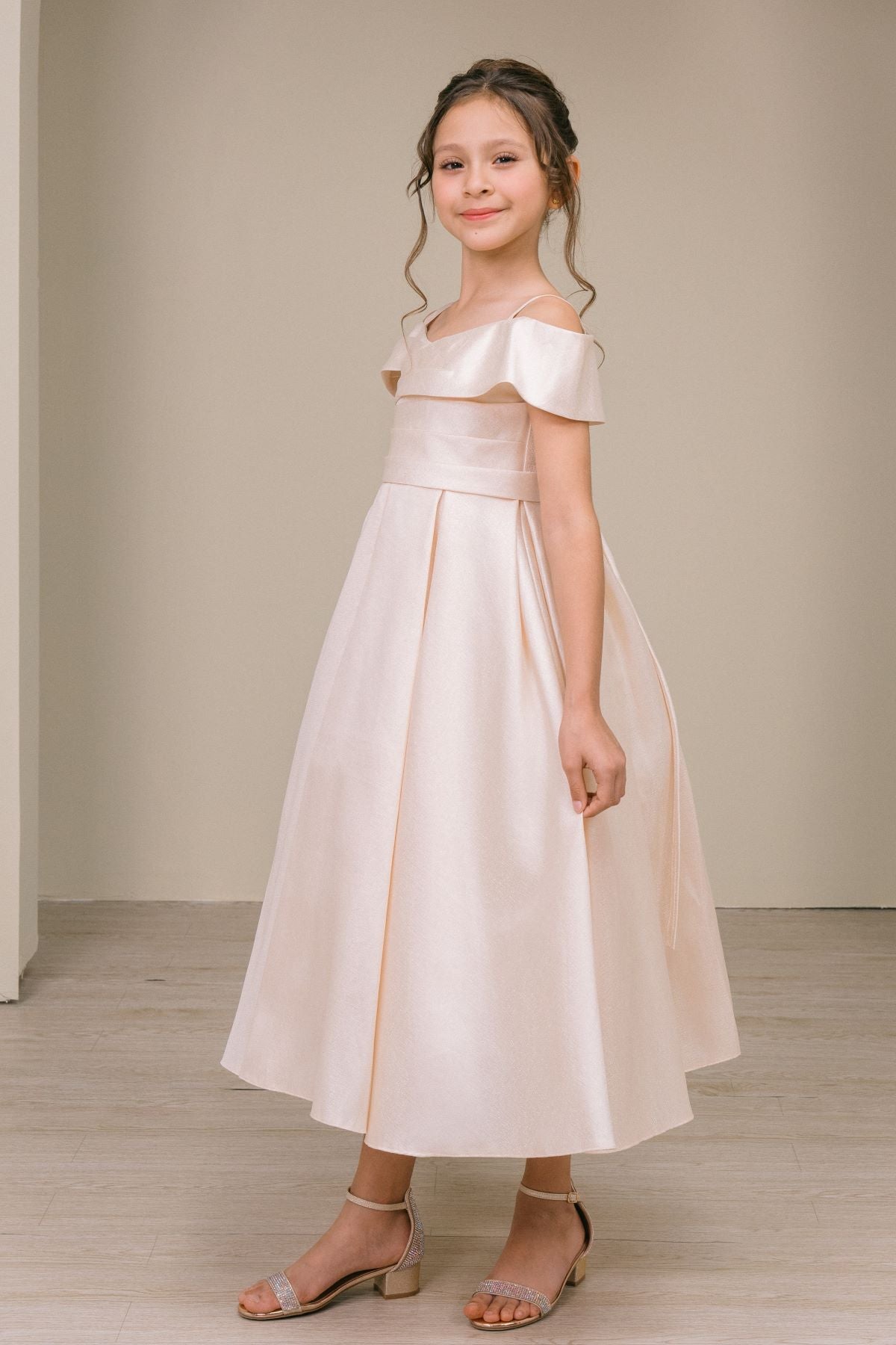 Flower Girl Dresses Midi Tea Length Ball Gown Flower Girl Dress Champagne