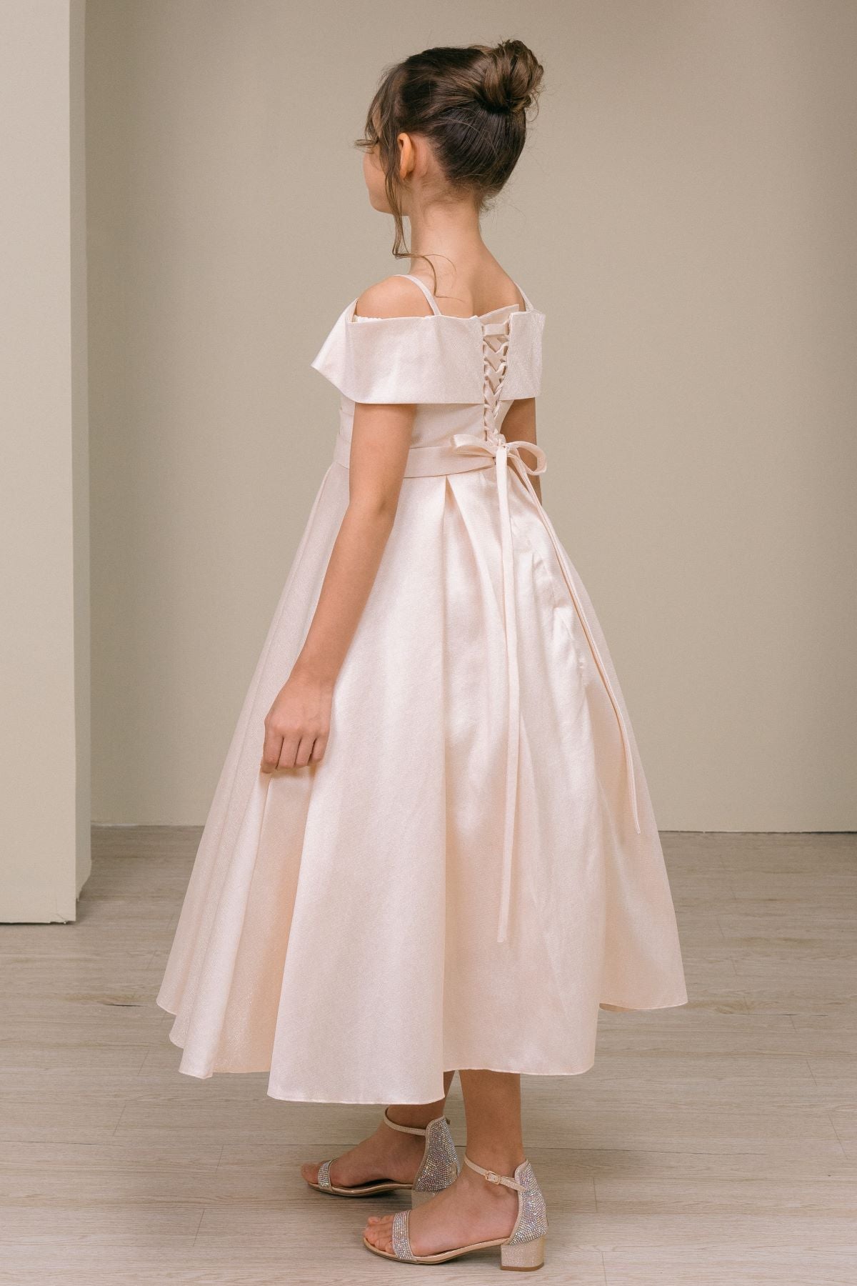 Flower Girl Dresses Midi Tea Length Ball Gown Flower Girl Dress Champagne