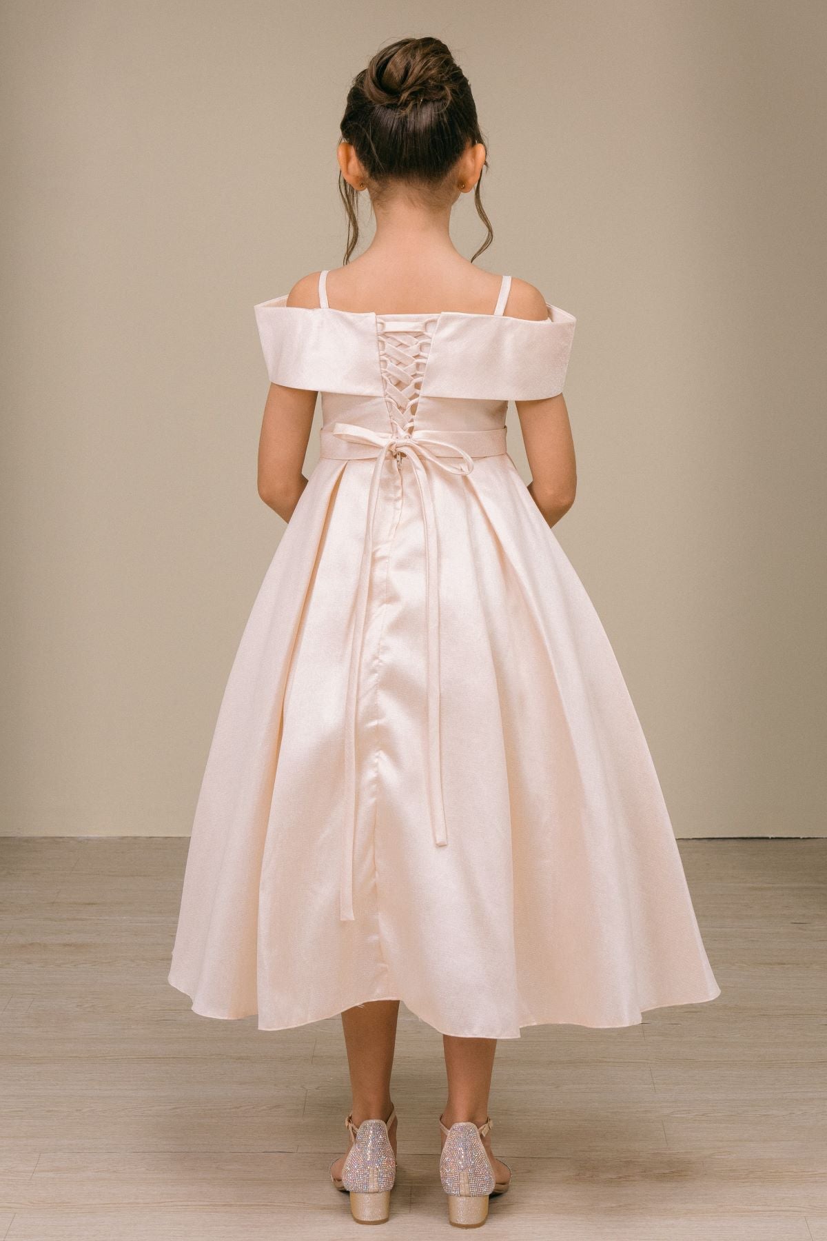 Flower Girl Dresses Midi Tea Length Ball Gown Flower Girl Dress Champagne