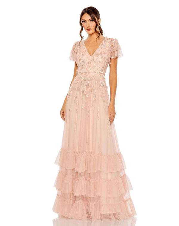 Long Ruffled Floral Dress Formal Evening Mac Duggal 9189