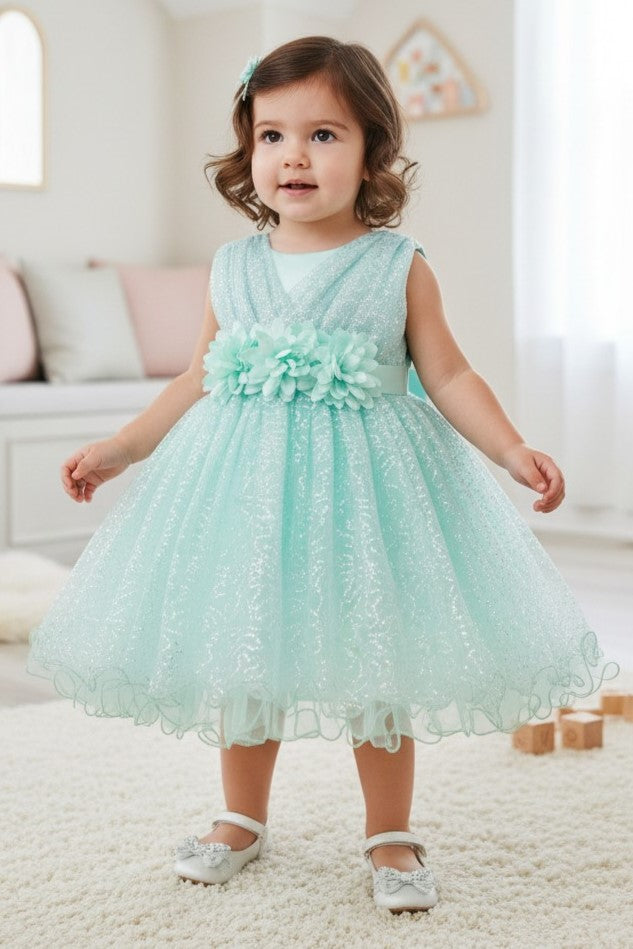 V-Neck Knee-Length Tulle Flower Girl Ball Gown Cinderella Couture 9189B