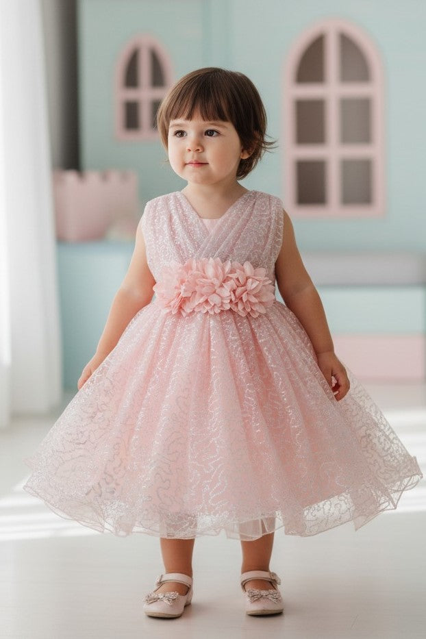 V-Neck Knee-Length Tulle Flower Girl Ball Gown Cinderella Couture 9189B