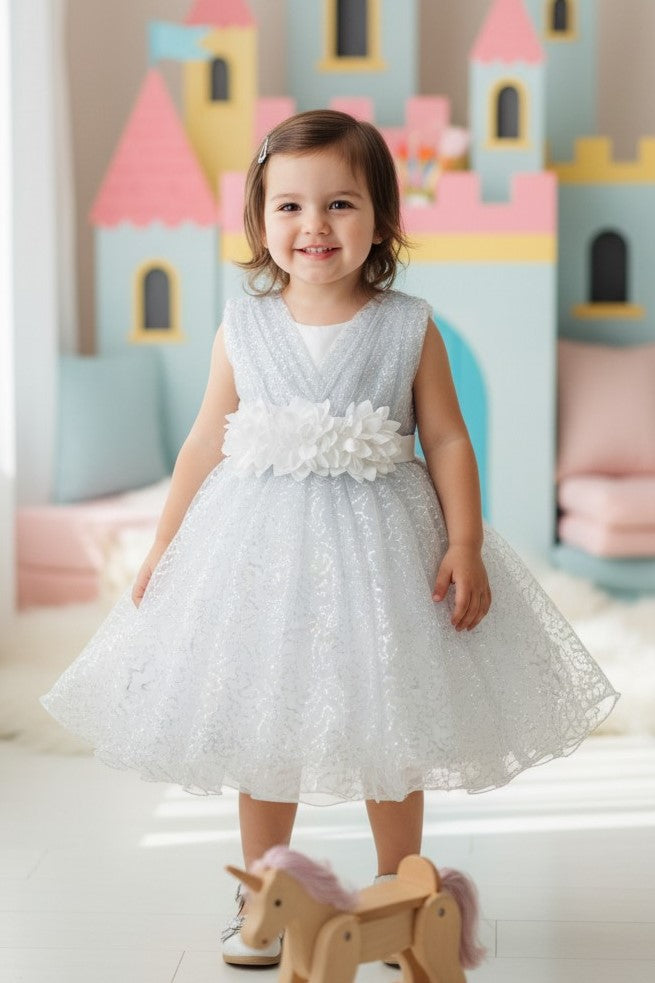 V-Neck Knee-Length Tulle Flower Girl Ball Gown Cinderella Couture 9189B