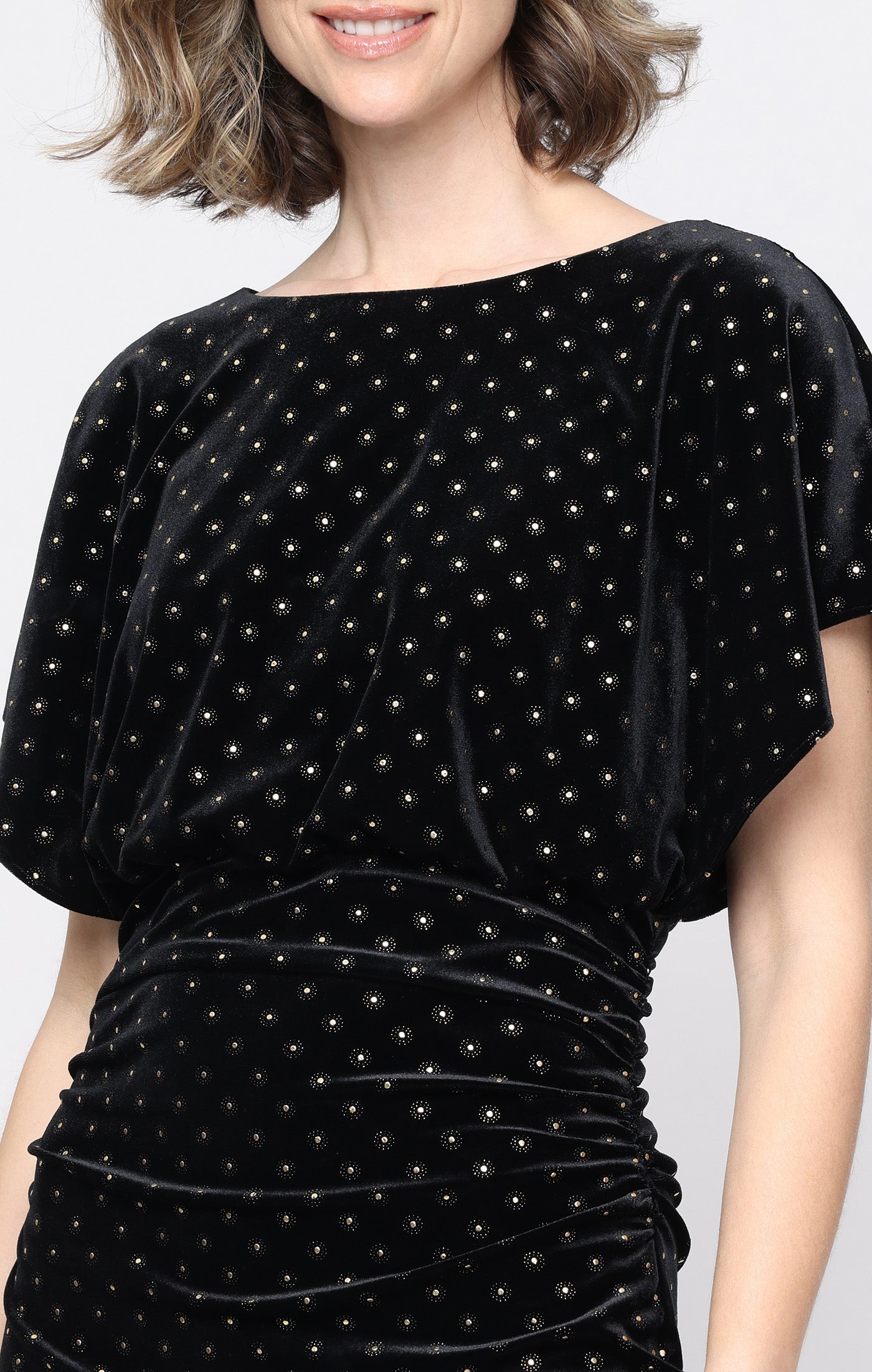 Black Gold SL Fashions 9190185 Boat Neck Midi Velvet Cocktail Dress Flutter Sleeves