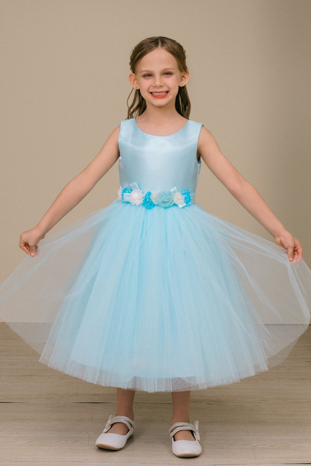 Flower Girl Dresses Floral Fitted Tea Length Flower Girl Dress Blue