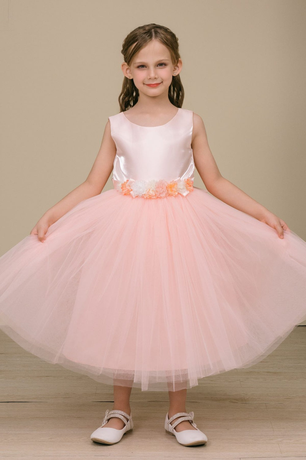 Flower Girl Dresses Floral Fitted Tea Length Flower Girl Dress Blush