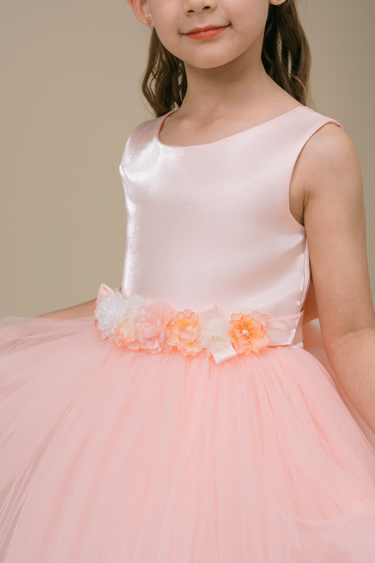 Flower Girl Dresses Floral Fitted Tea Length Flower Girl Dress Blush
