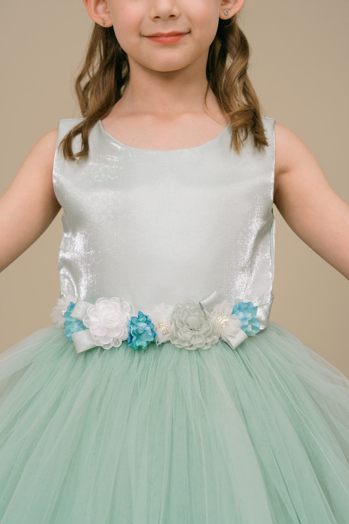 Flower Girl Dresses Floral Fitted Tea Length Flower Girl Dress Sage