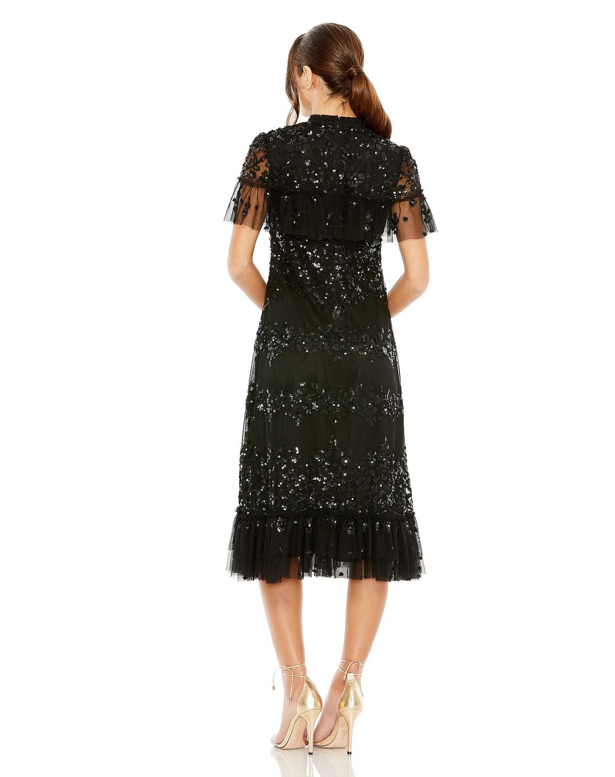 formal black tea length dress Zapaka Women Black Cocktail Dress A-Line V-Neck Party Dress Lace Tea-Length Dress with Short Sleeves, Black / US20W main image 1