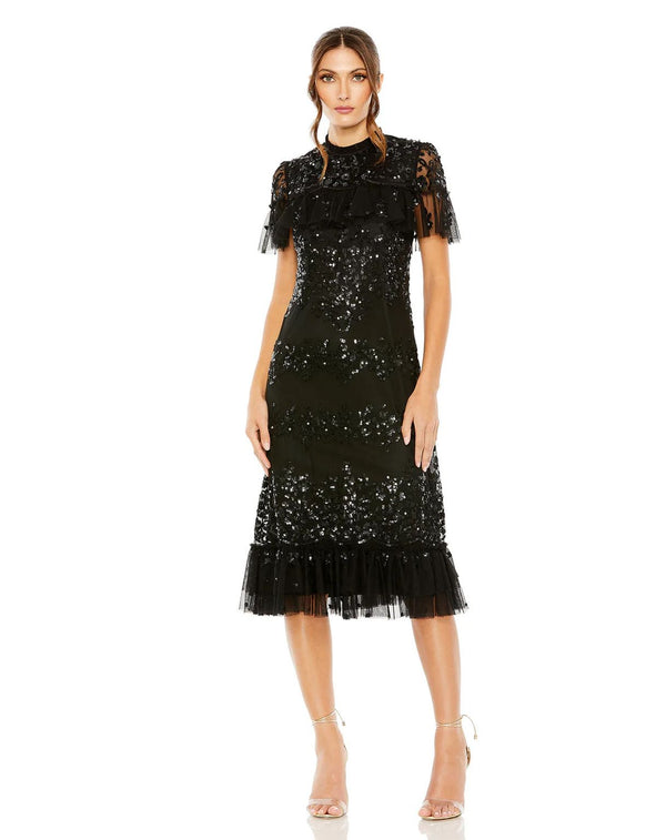 Cape Sleeve Tea Length Formal Dress Cape Sleeves & Tea Length Mac Dugg –  The Dress Outlet