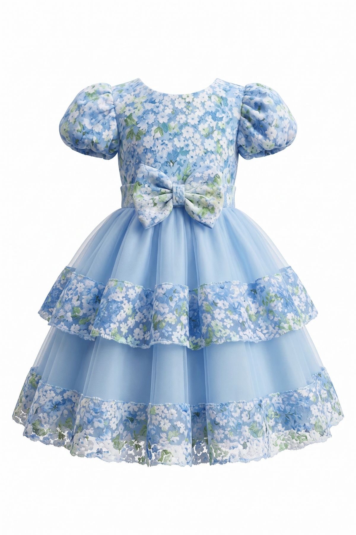 Jewel Neck Puff-Sleeve Floral Tulle Toddler Ball Gown Cinderella Couture 9194B