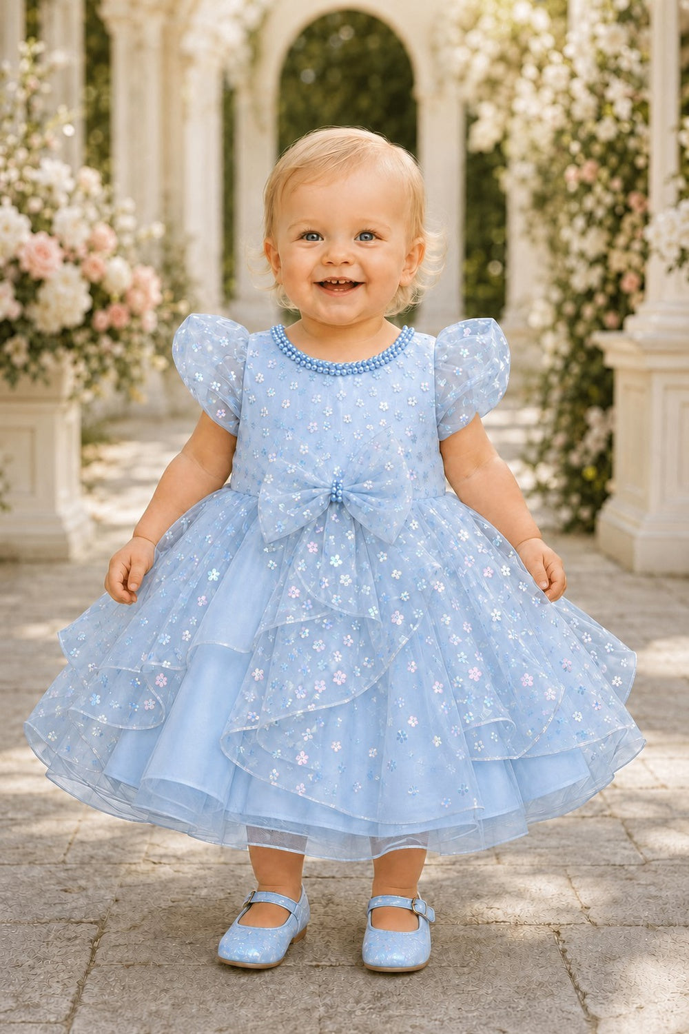 Jewel Tea-Length Tulle Floral Baby Ball Gown Cinderella Couture 9195B