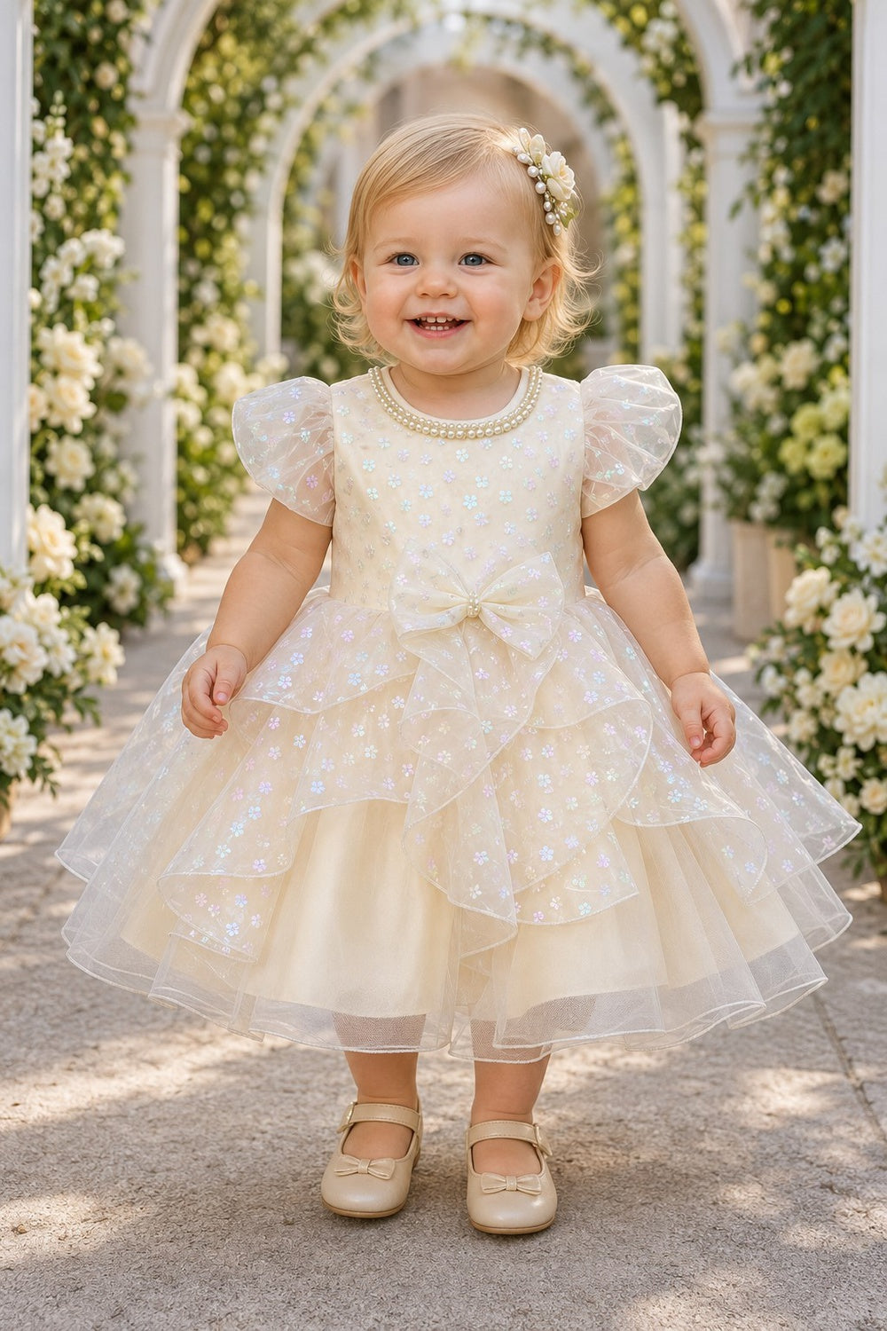 Jewel Tea-Length Tulle Floral Baby Ball Gown Cinderella Couture 9195B