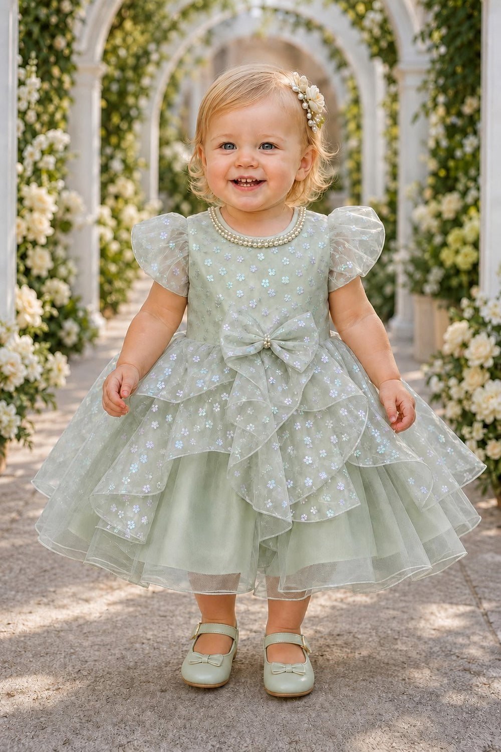 Jewel Tea-Length Tulle Floral Baby Ball Gown Cinderella Couture 9195B
