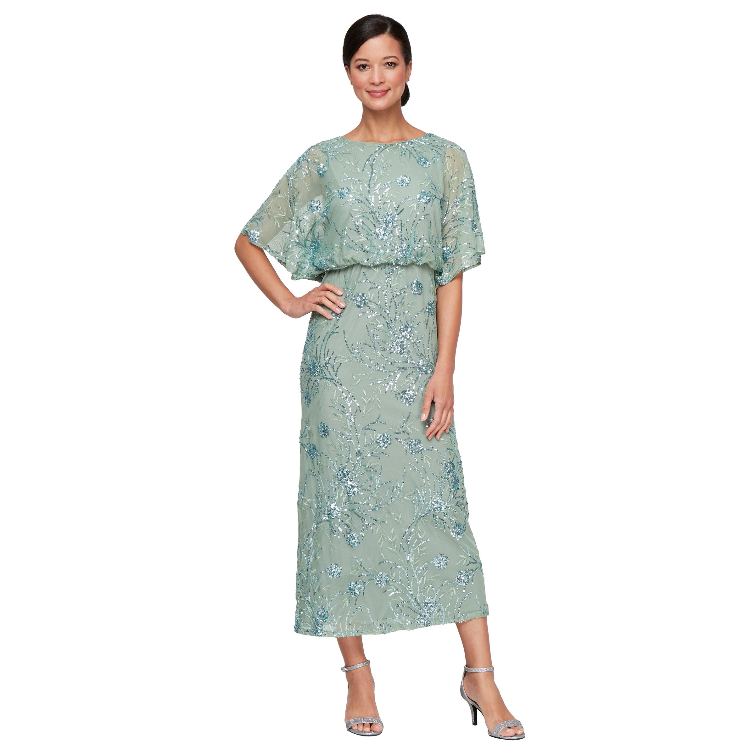 SL Fashions Women's Sequined Blouson Midi Dress - Navy - 14 SL Fashions Women's Sequined Blouson Midi Dress - Navy - 14