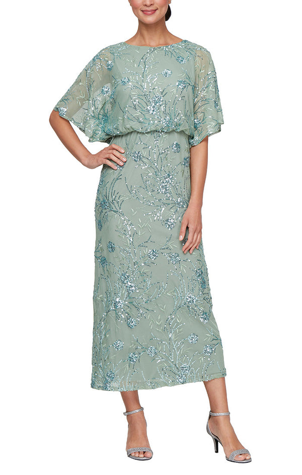SL Fashions 9296478 Sequin Mother of the Bride Formal Petite Tea Length Dress