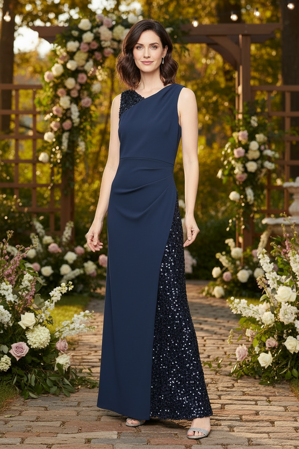 One-Shoulder Crepe Sequin Formal Dress with Slit SL Fashions 9196531