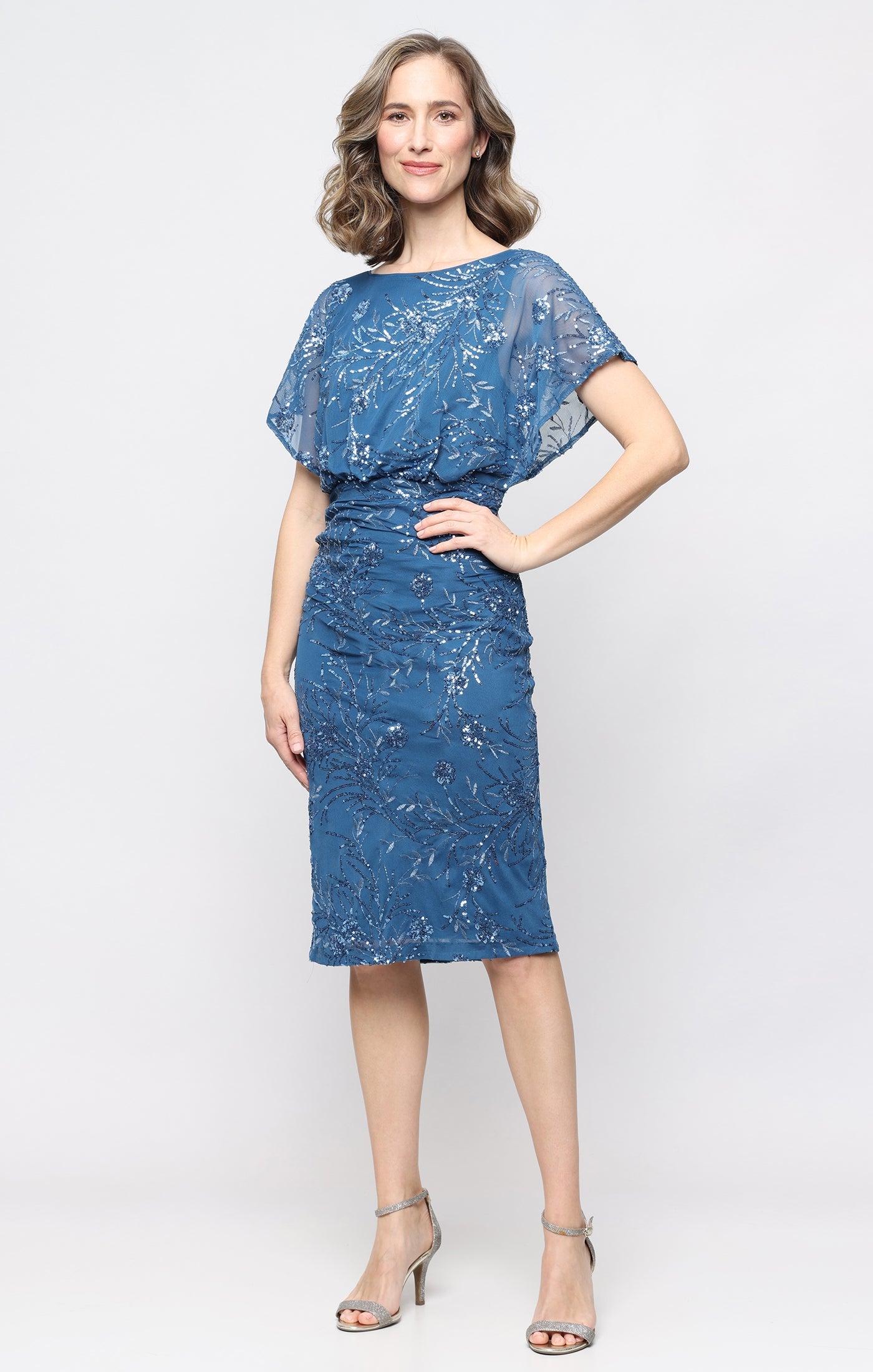 Bateau Knee-Length Mesh Formal Sheath/Column Dress SL Fashions 9196539