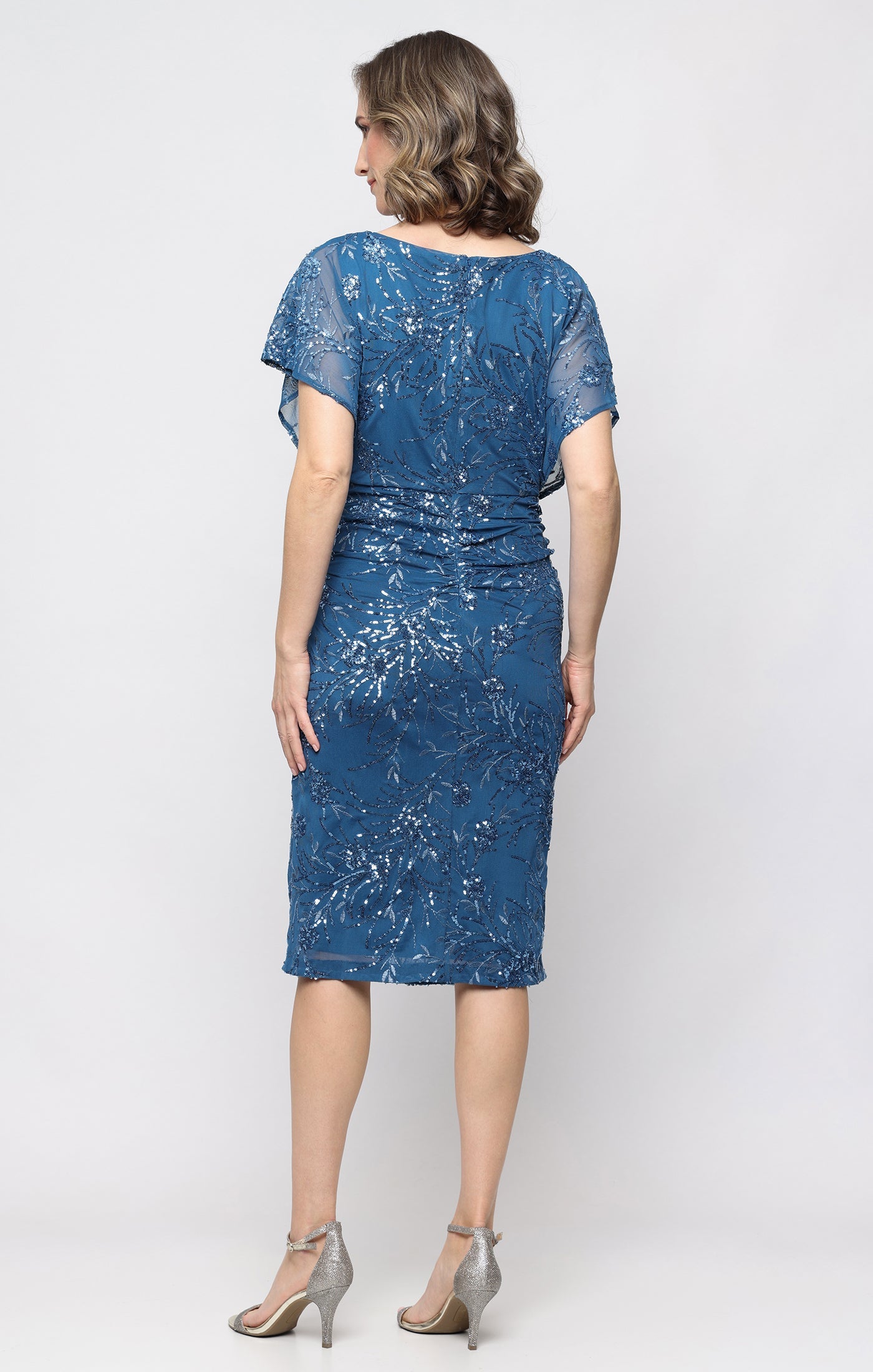 Bateau Knee-Length Mesh Formal Sheath/Column Dress SL Fashions 9196539