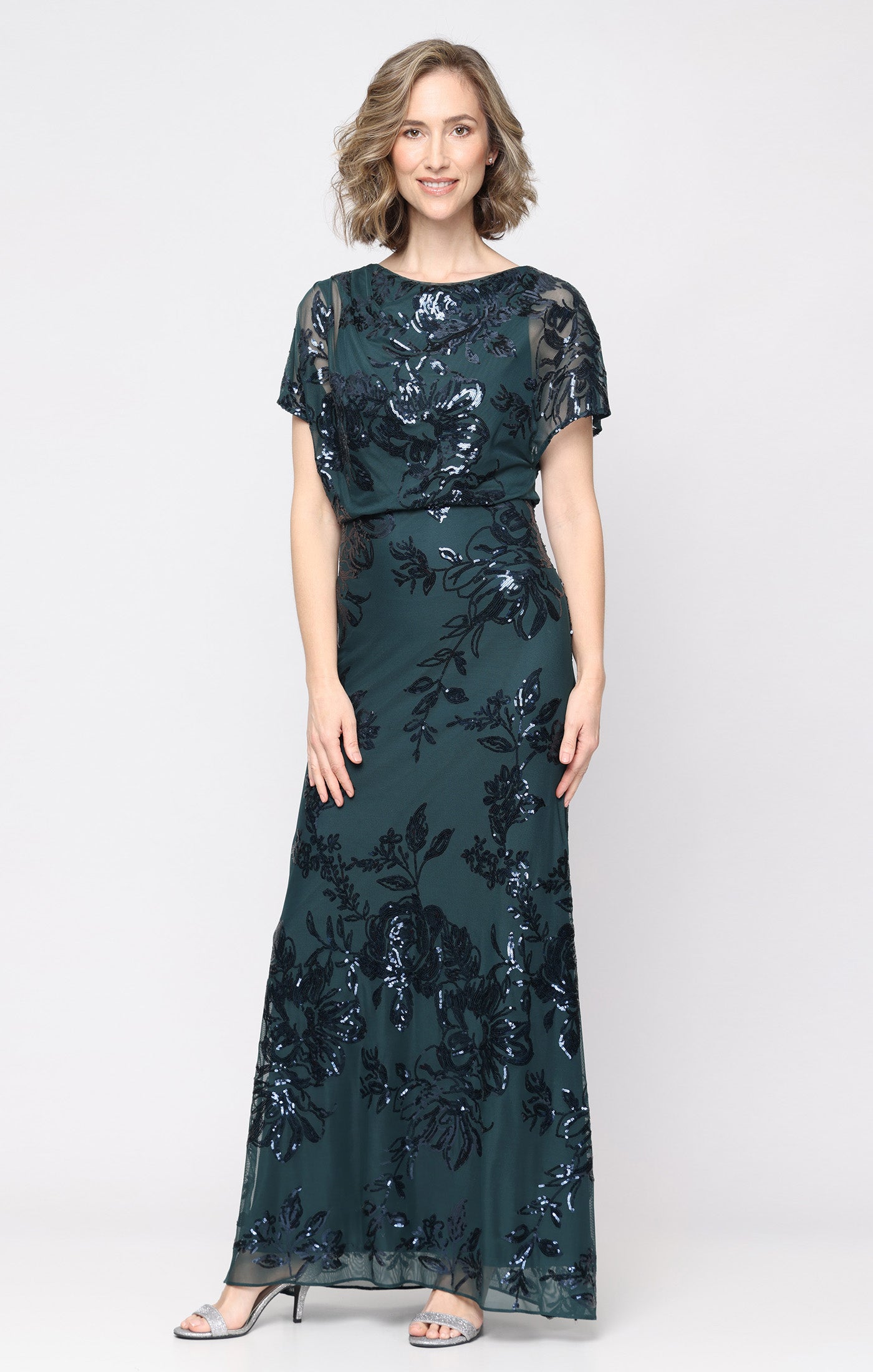 Green SL Fashions 9196545 Bateau Floor-Length Mesh Evening Dress Sequined